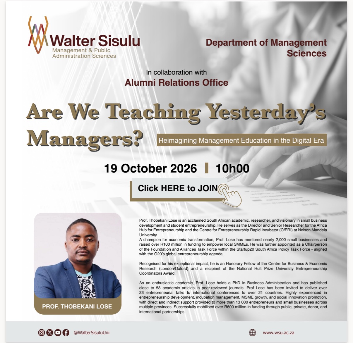 Poster: Are We Teaching Yesterday's Managers? — Reimagining Management Education in the Digital Era, 19 October 2026 at 10:00